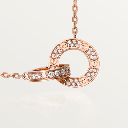 [Opulent Aurora]LOVE 7.6MM NECKLACE ROSE GOLD AND SILVER  FULL DIAMOND