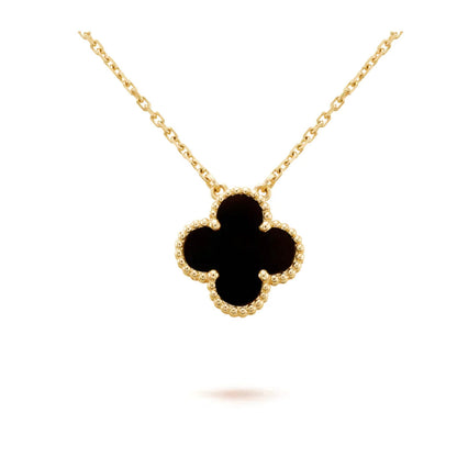 [Opulent Aurora]CLOVER 15MM BLACK ONYX SINGLE FLOWER NECKLACE