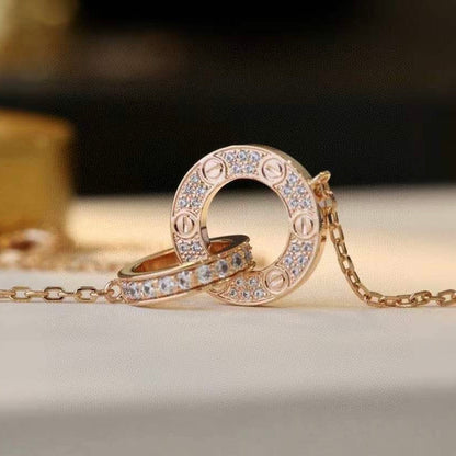 [Opulent Aurora]LOVE 7.6MM NECKLACE ROSE GOLD AND SILVER  FULL DIAMOND