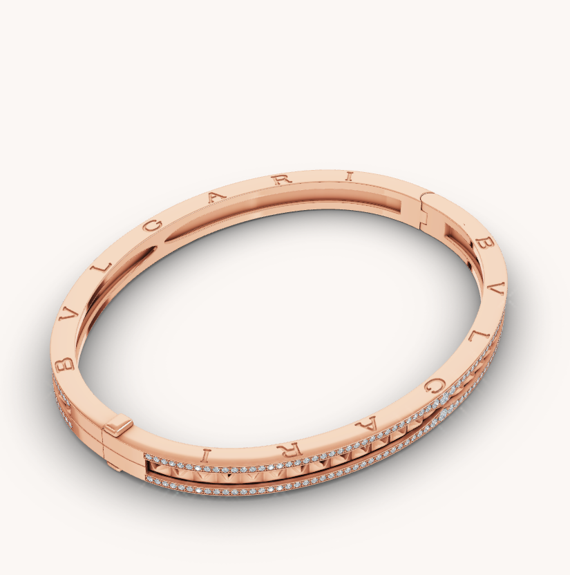 [Opulent Aurora]ZERO 1 SPIRAL AND PAVED DIAMOND PINK GOLD BRACELET