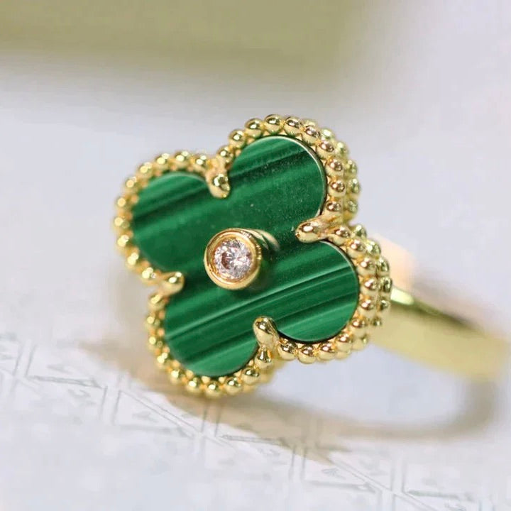 [Opulent Aurora]CLOVER MALACHITE RING GOLD DIAMOND