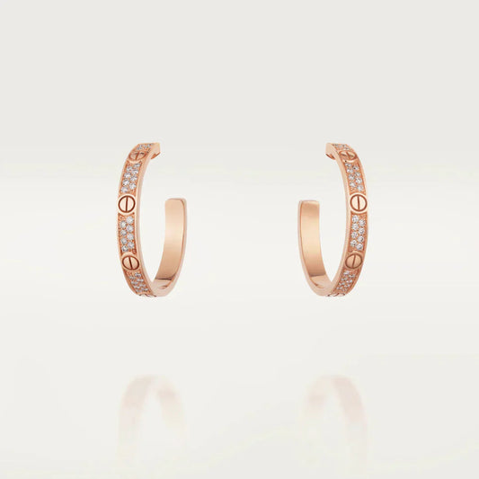 [Opulent Aurora]LOVE DIAMOND PINK GOLD HOOP EARRINGS