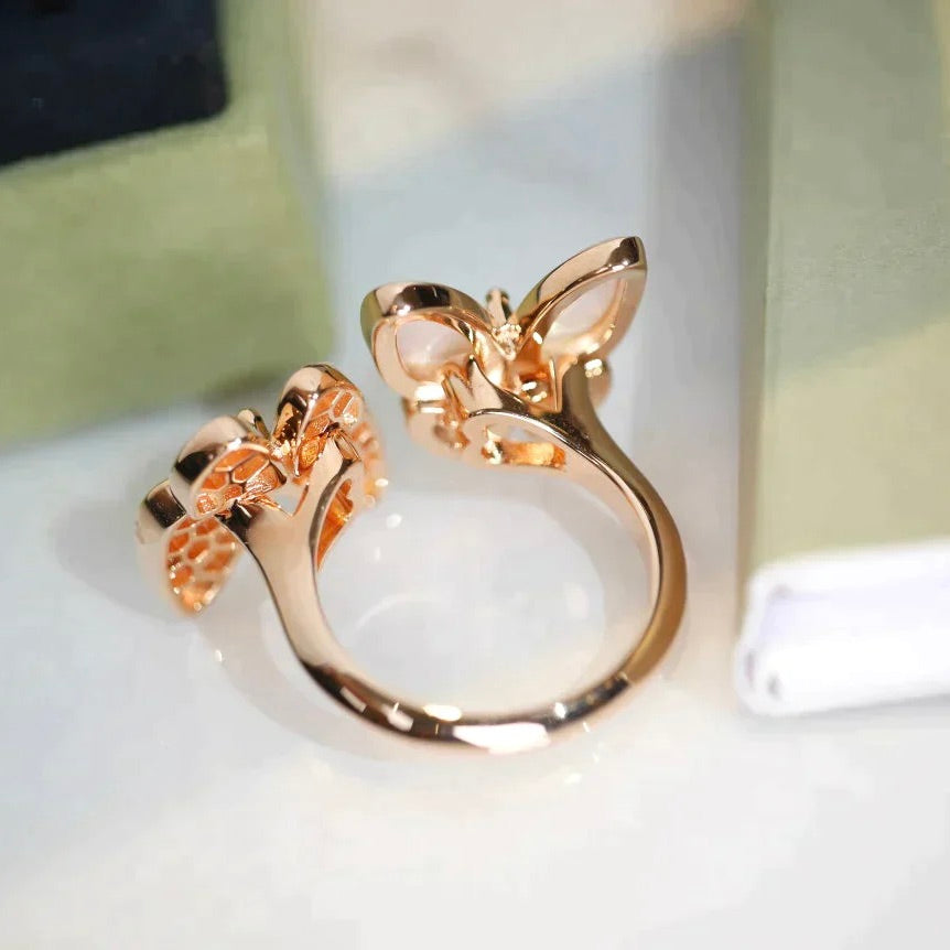 [Opulent Aurora]TWIN BUTTERFLY DIAMOND MOP RING