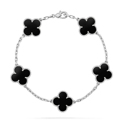 [Opulent Aurora]CLOVER 5 MOTIF ONYXS  BRACELET SILVER