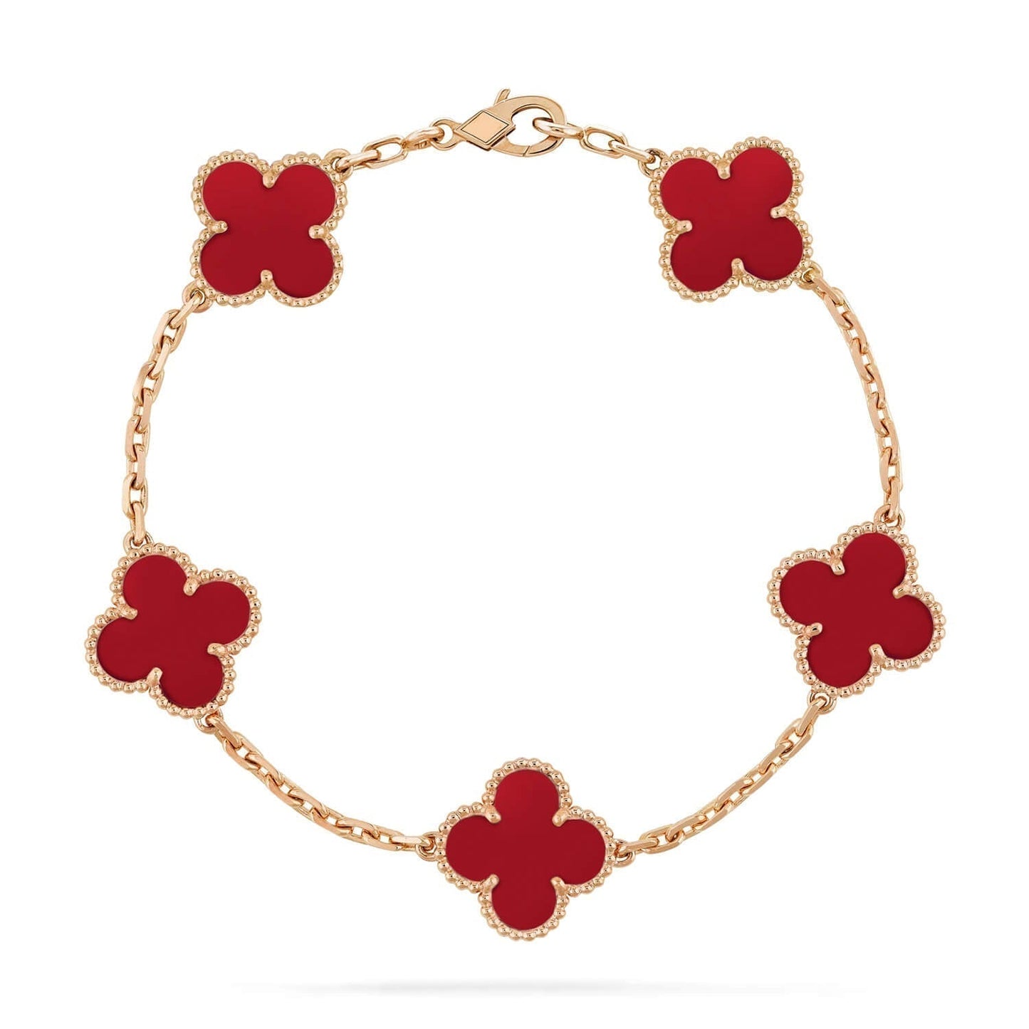 [Opulent Aurora]CLOVER 5 MOTIFS RED AGATE  BRACELET