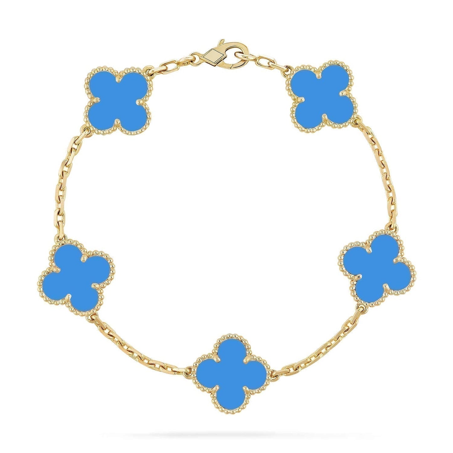 [Opulent Aurora]CLOVER 5 MOTIFS BLUE AGATE BRACELET