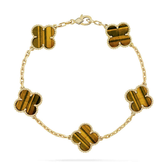 [Opulent Aurora]CLOVER  5 MOTIFS TIGER EYE BRACELET