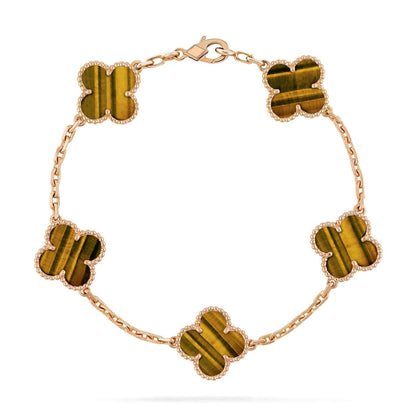 [Opulent Aurora]CLOVER  5 MOTIFS TIGER EYE BRACELET