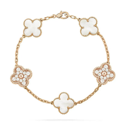 [Opulent Aurora]CLOVER BRACELET 5 MOTIF WHITE MOP DIAMOND