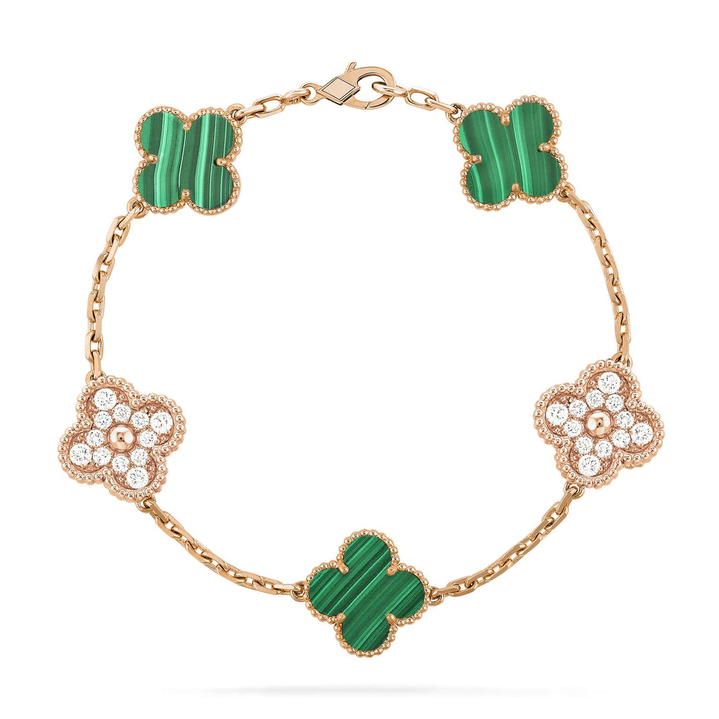 [Opulent Aurora]CLOVER  5 MOTIF MALACHITE DIAMOND BRACELET