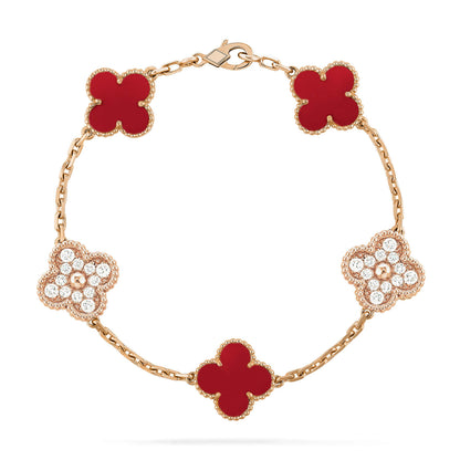 [Opulent Aurora]CLOVER 5 MOTIFS CARNELIAN DIAMOND BRACELET