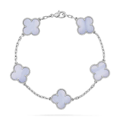 [Opulent Aurora]CLOVER  5 MOTIF PURPLE CHALCEDONY BRACELET SILVER