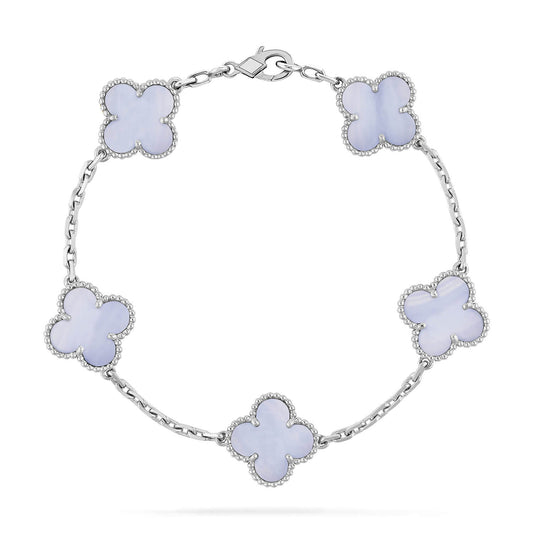 [Opulent Aurora]CLOVER  5 MOTIF PURPLE CHALCEDONY BRACELET SILVER