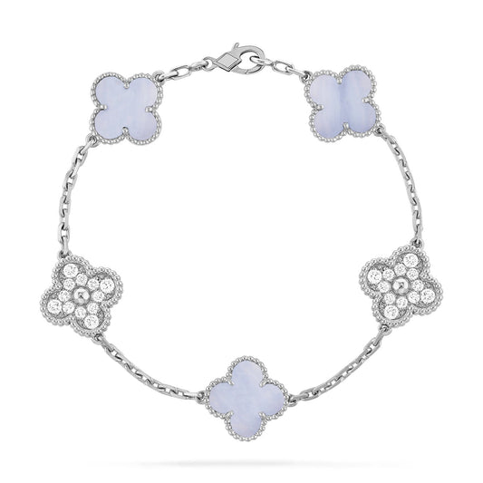 [Opulent Aurora]CLOVER  5 MOTIF DIAMOND PURPLE CHALCEDONY BRACELET SILVER