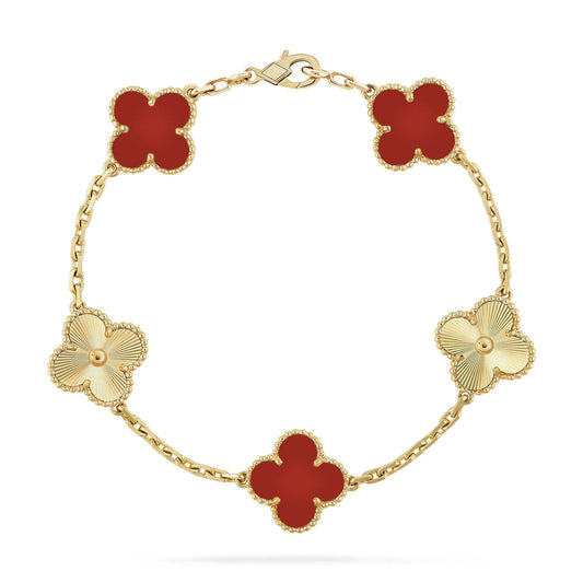 [Opulent Aurora]CLOVER  5 MOTIFS CARNELIAN GOLD BRACELET