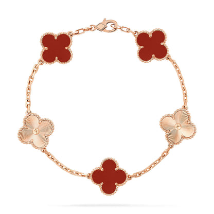 [Opulent Aurora]CLOVER  5 MOTIFS CARNELIAN GOLD BRACELET