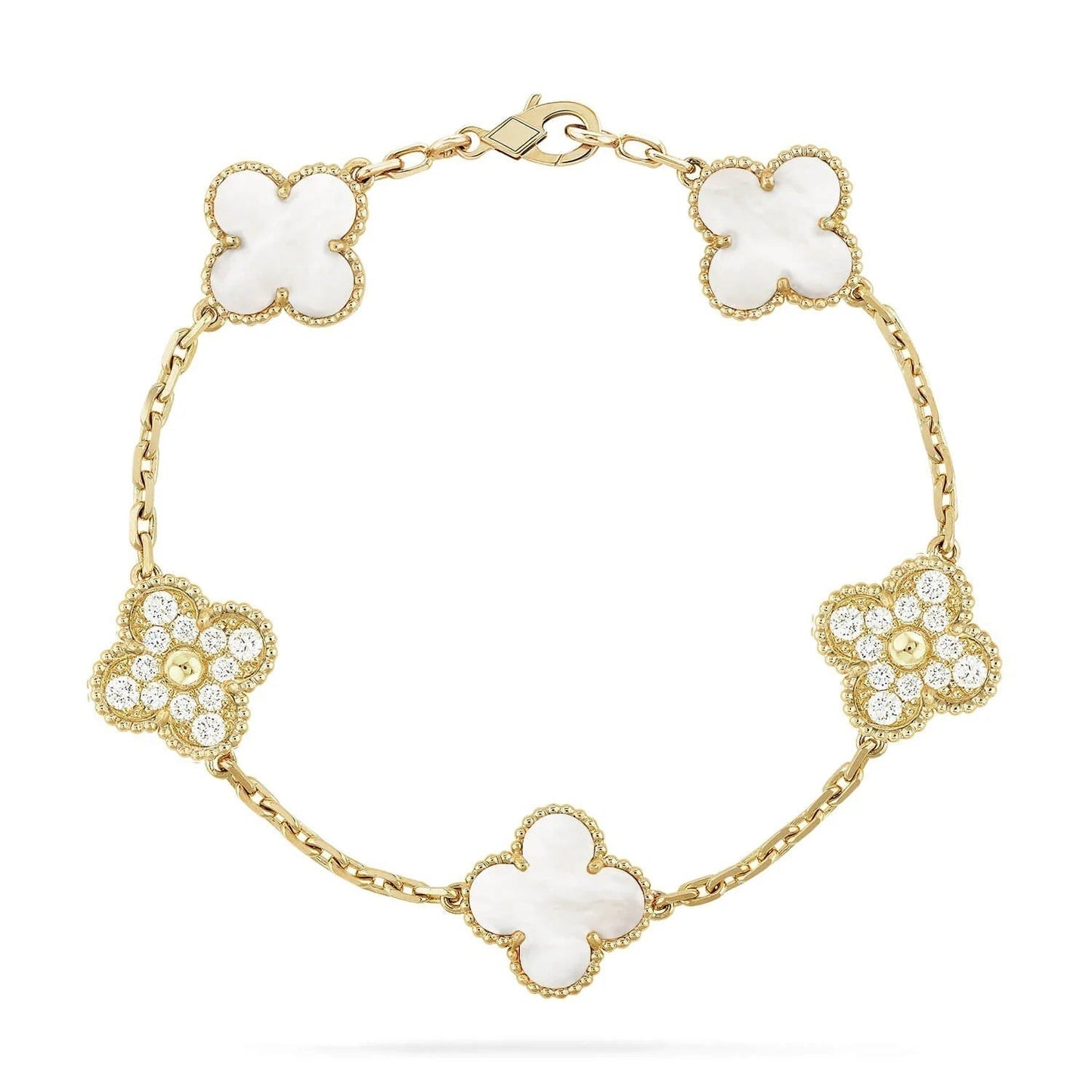 [Opulent Aurora]CLOVER BRACELET 5 MOTIF WHITE MOP DIAMOND