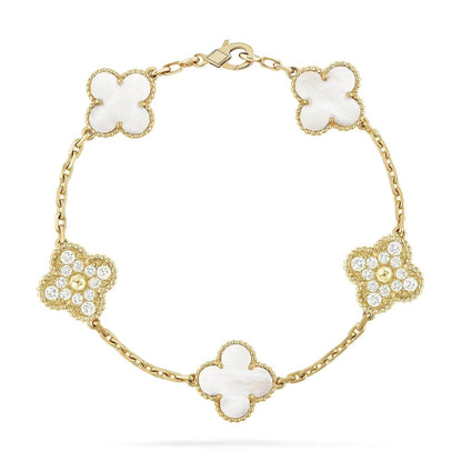 [Opulent Aurora]CLOVER BRACELET 5 MOTIF WHITE MOP DIAMOND