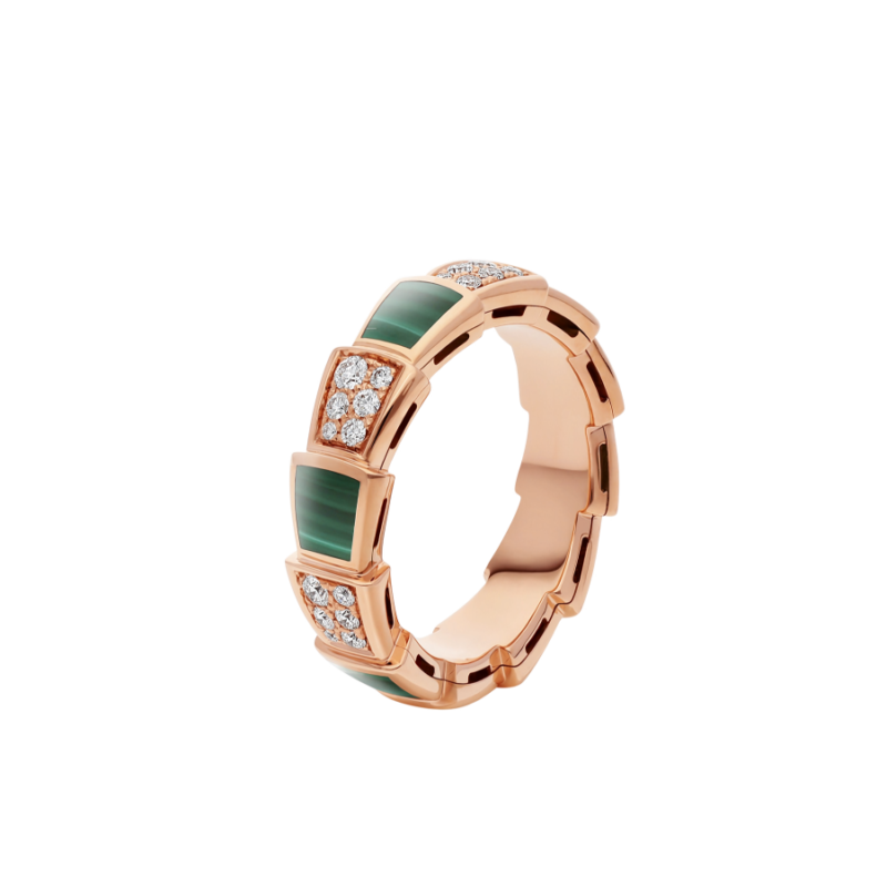 [Opulent Aurora]SERPENTI RING PINK GOLD MALACHITE DIAMOND PAVED 4MM