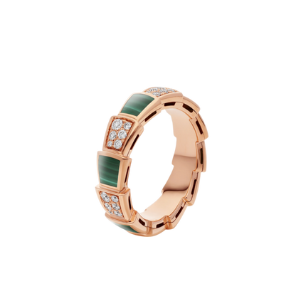 [Opulent Aurora]SERPENTI RING PINK GOLD MALACHITE DIAMOND PAVED 4MM