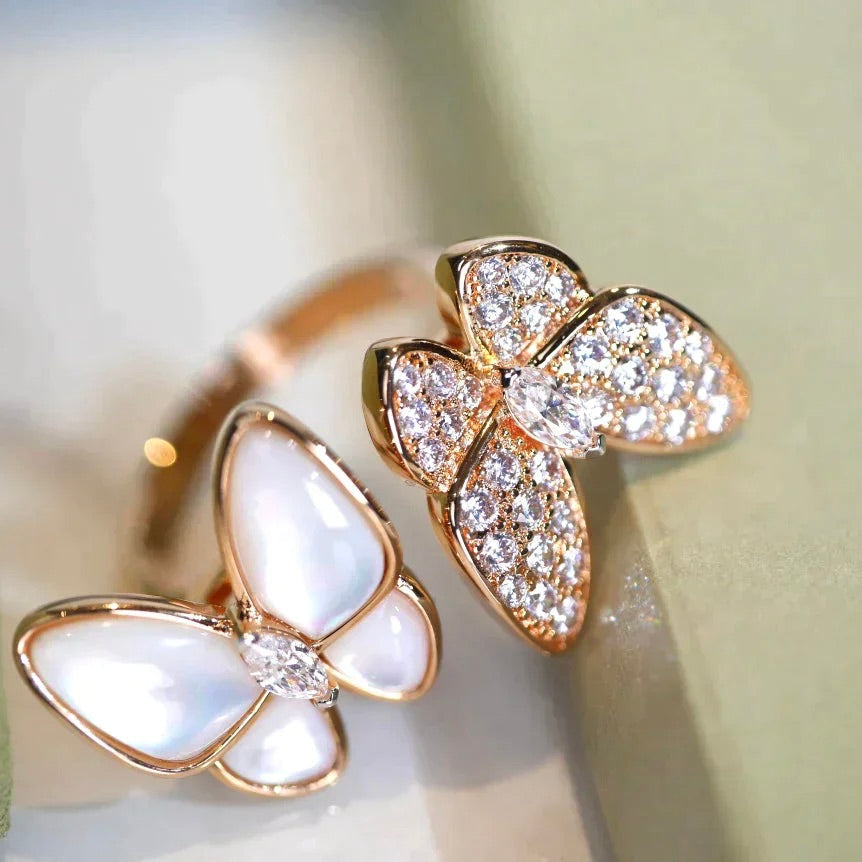 [Opulent Aurora]TWIN BUTTERFLY DIAMOND MOP RING