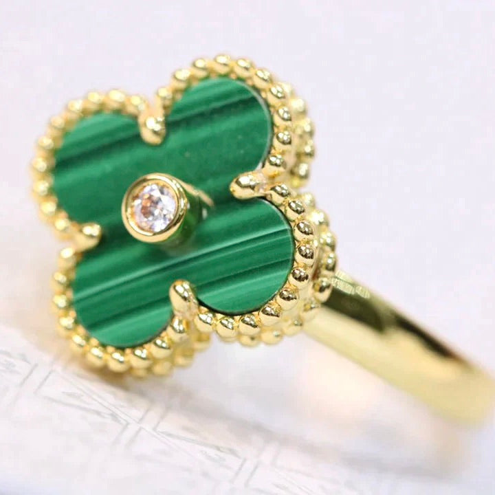 [Opulent Aurora]CLOVER MALACHITE RING GOLD DIAMOND