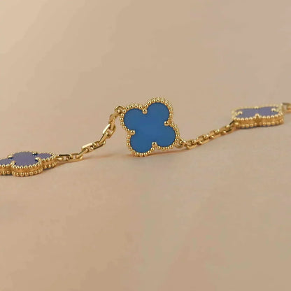 [Opulent Aurora]CLOVER 5 MOTIFS BLUE AGATE BRACELET