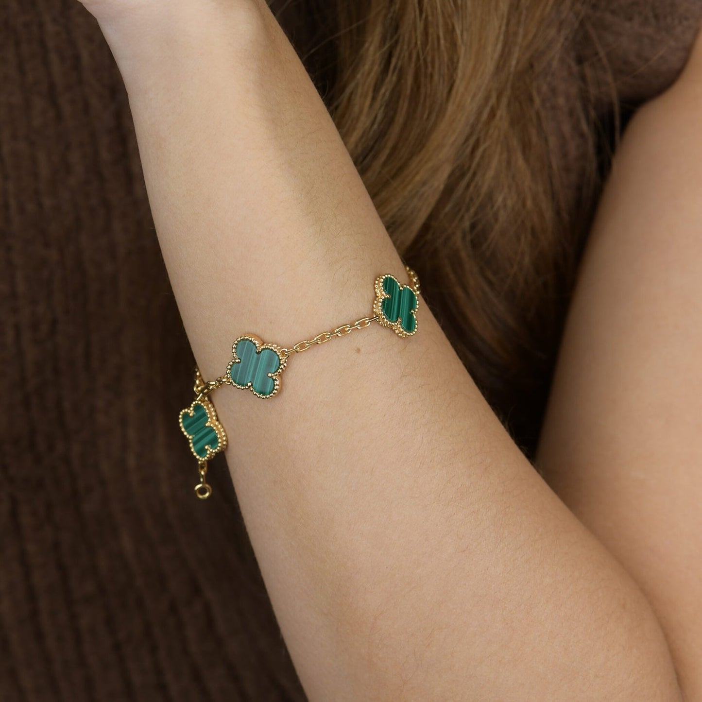 [Opulent Aurora]CLOVER 5 MOTIFS MALACHITE BRACELET