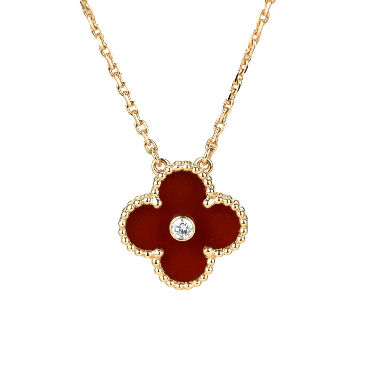 [Opulent Aurora]CLOVER 15MM DIAMOND CARNELIAN NECKLACE