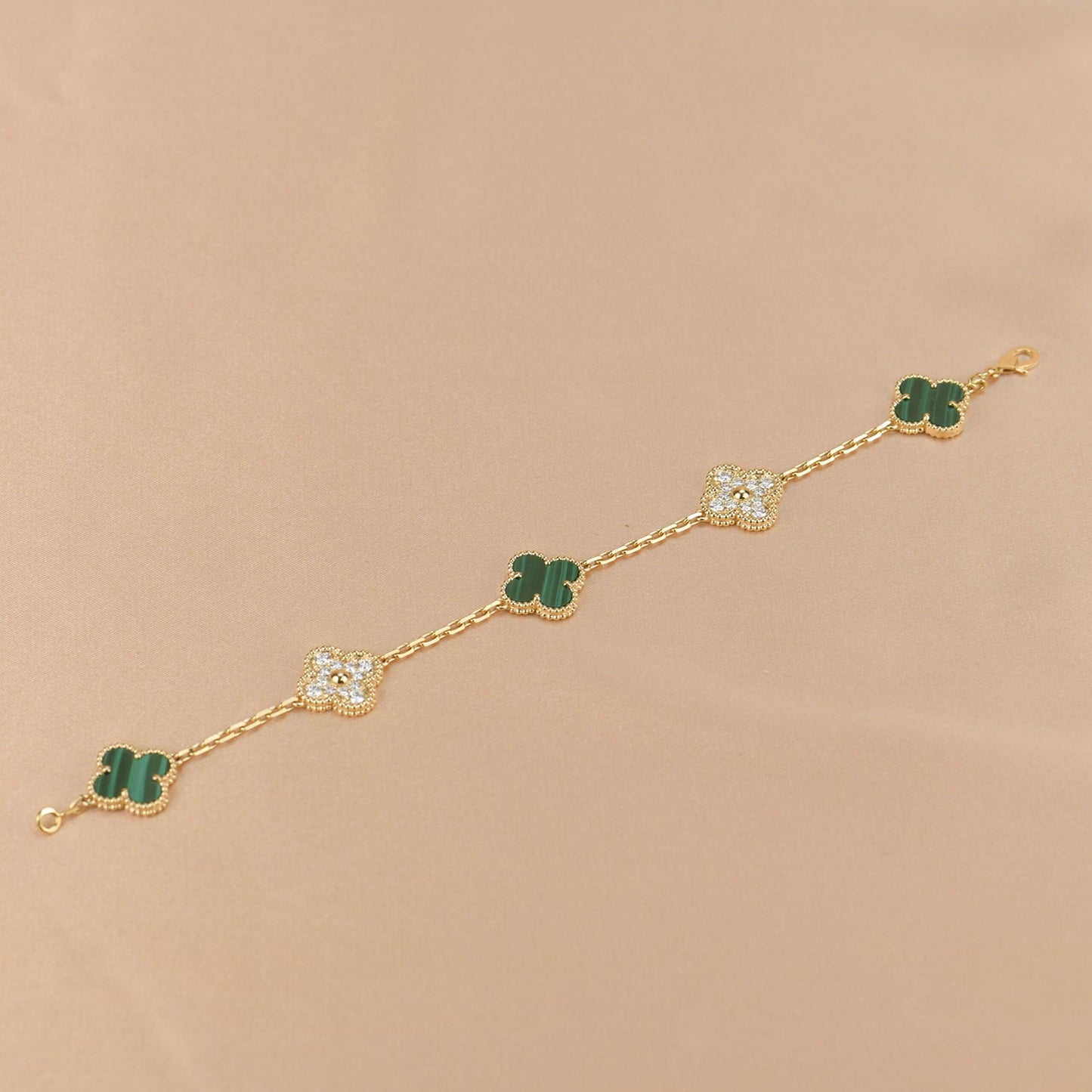 [Opulent Aurora]CLOVER  5 MOTIF MALACHITE DIAMOND BRACELET