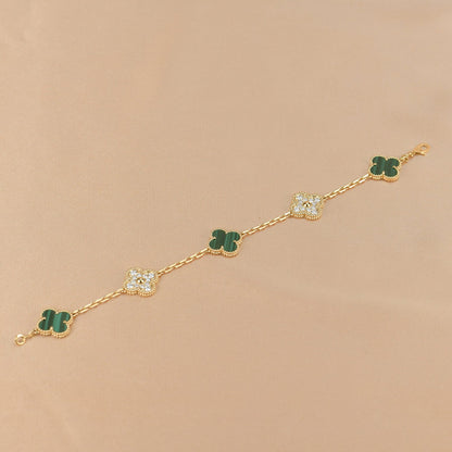 [Opulent Aurora]CLOVER  5 MOTIF MALACHITE DIAMOND BRACELET