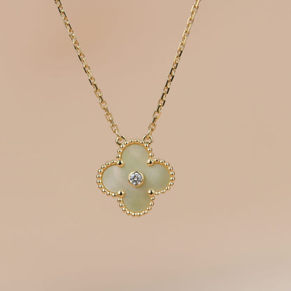 [Opulent Aurora]CLOVER 15MM DIAMOND GOLD MOTHER OF PEARL NECKLACE