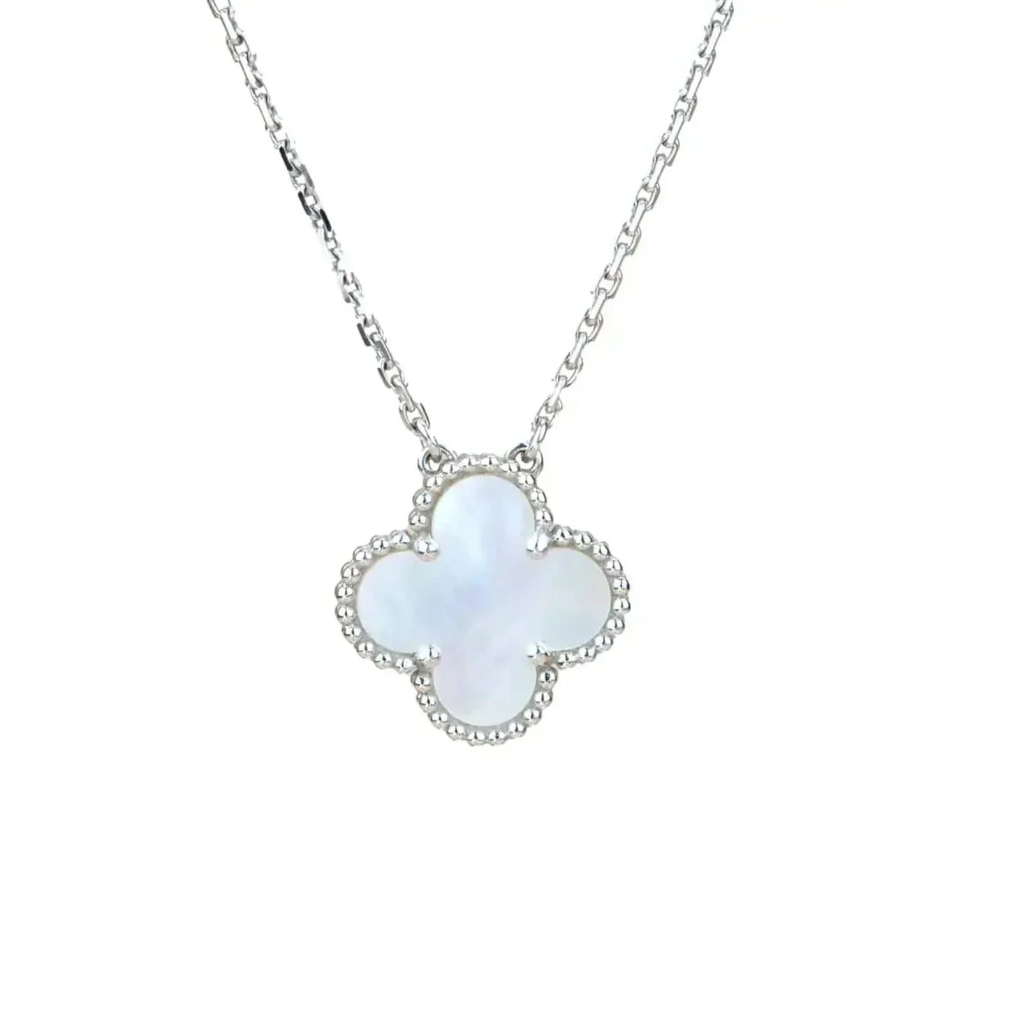 [Opulent Aurora]CLOVER  15MM WHITE MOTHER-OF-PEARL SILVER