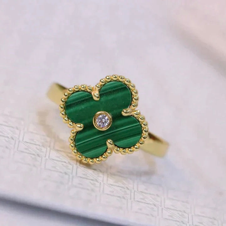 [Opulent Aurora]CLOVER MALACHITE RING GOLD DIAMOND