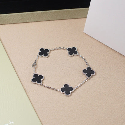 [Opulent Aurora]CLOVER 5 MOTIF ONYXS  BRACELET SILVER