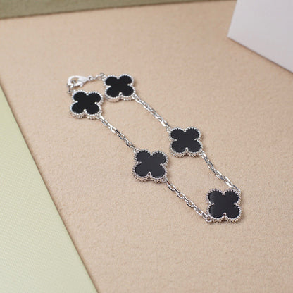 [Opulent Aurora]CLOVER 5 MOTIF ONYXS  BRACELET SILVER