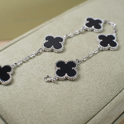 [Opulent Aurora]CLOVER 5 MOTIF ONYXS  BRACELET SILVER