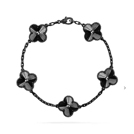 [Opulent Aurora]CLOVER 5 MOTIF BLACK BRACELET