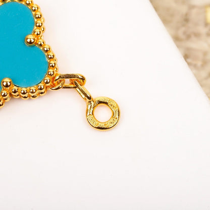 [Opulent Aurora]CLOVER 5 MOTIF TURQUOISE DIAMOND GOLD BRACELET