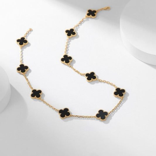 [Opulent Aurora]CLOVER 10 MOTIFS ONYX NECKLACE