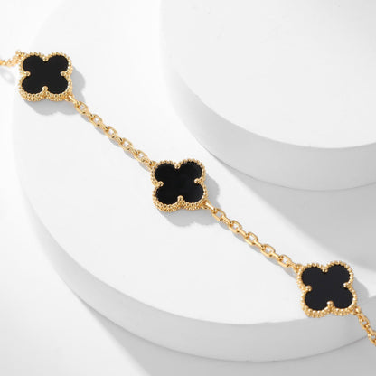 [Opulent Aurora]CLOVER 10 MOTIFS ONYX NECKLACE