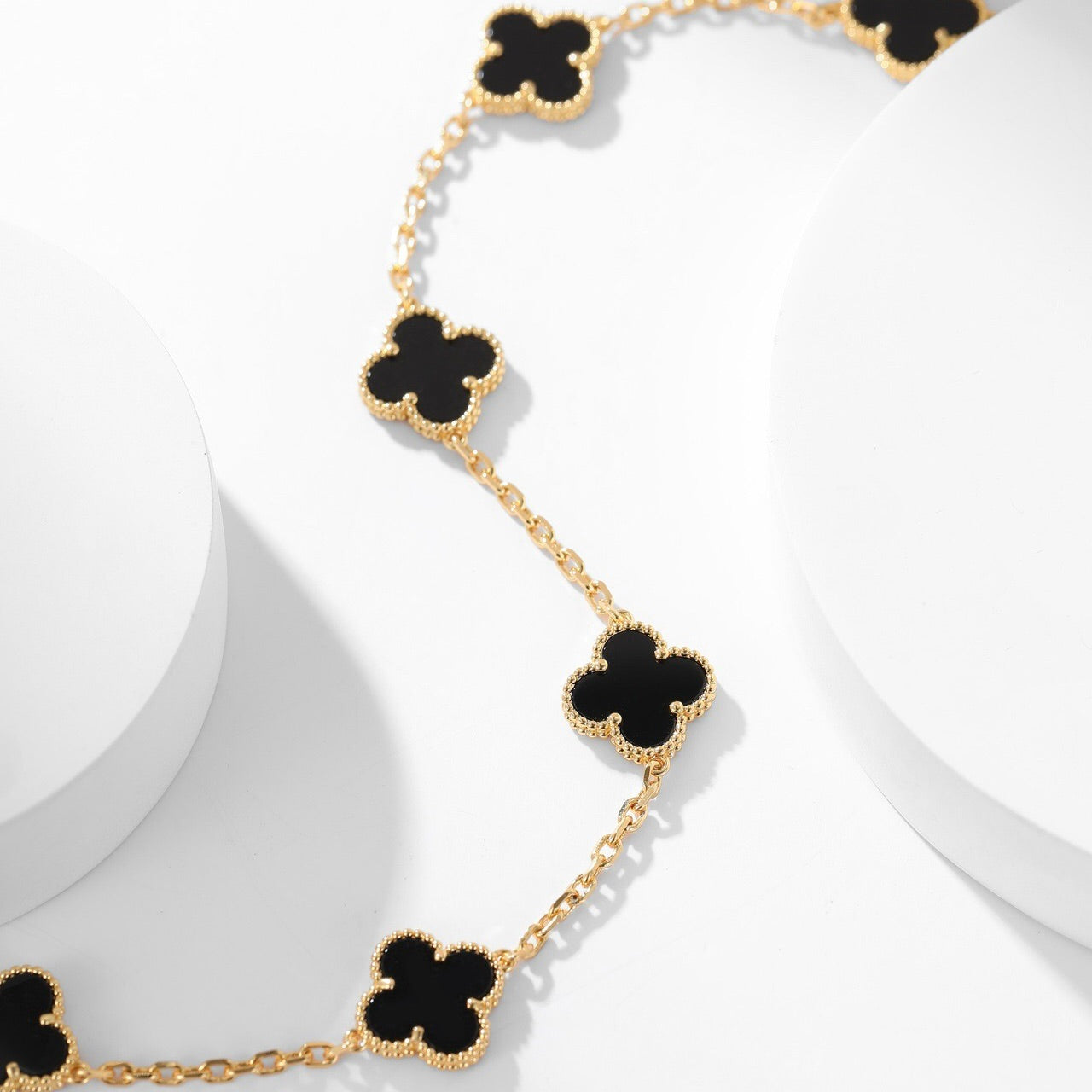 [Opulent Aurora]CLOVER 10 MOTIFS ONYX NECKLACE