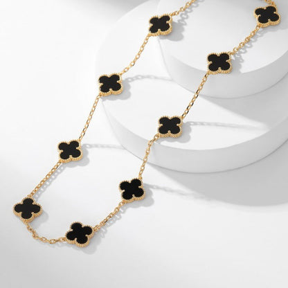 [Opulent Aurora]CLOVER 10 MOTIFS ONYX NECKLACE