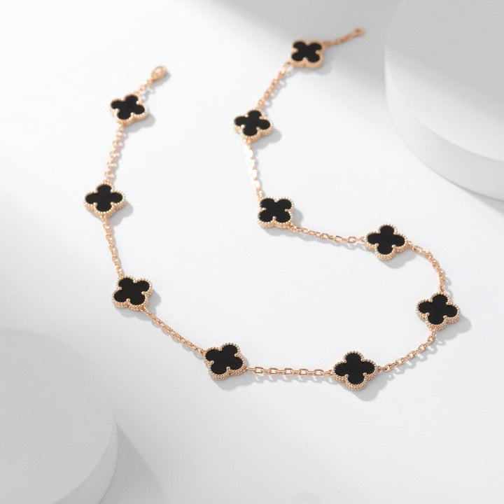 [Opulent Aurora]CLOVER 10 MOTIFS ONYX NECKLACE