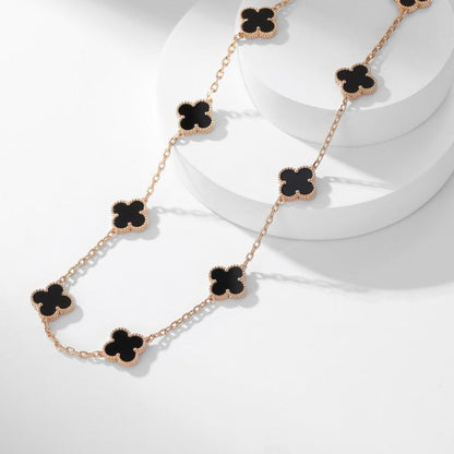 [Opulent Aurora]CLOVER 10 MOTIFS ONYX NECKLACE