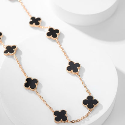 [Opulent Aurora]CLOVER 10 MOTIFS ONYX NECKLACE