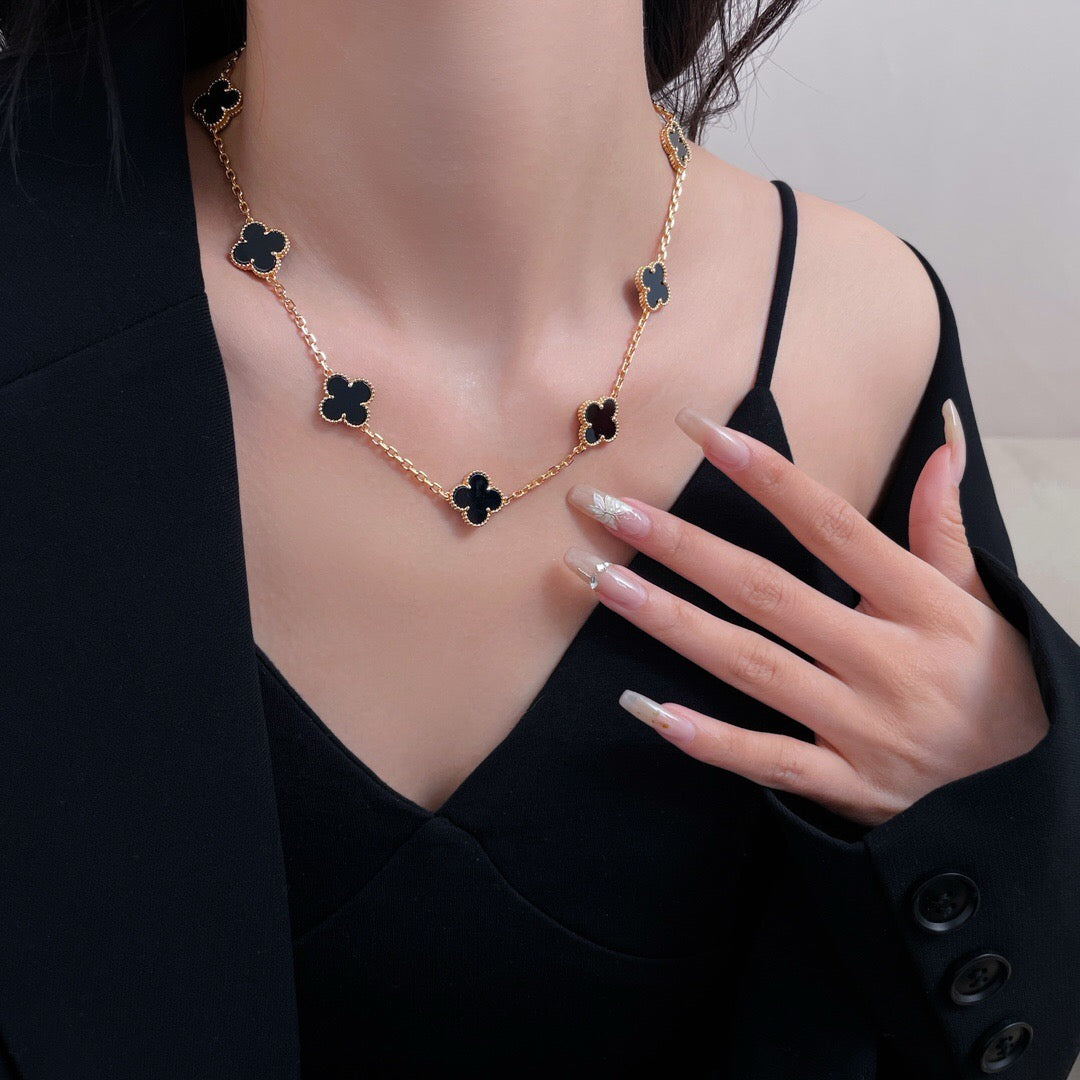 [Opulent Aurora]CLOVER 10 MOTIFS ONYX NECKLACE