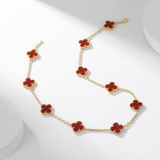 [Opulent Aurora]CLOVER 10 MOTIFS CARNELIAN NECKLACE