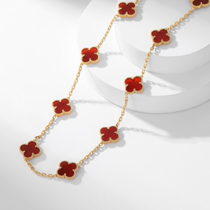 [Opulent Aurora]CLOVER 10 MOTIFS CARNELIAN NECKLACE