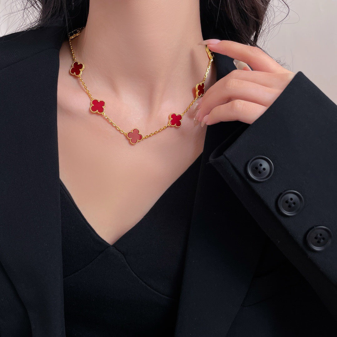 [Opulent Aurora]CLOVER 10 MOTIFS CARNELIAN NECKLACE